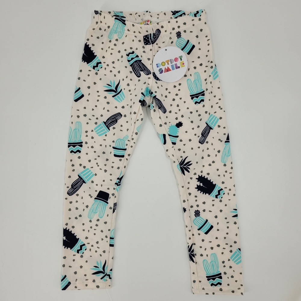 Dot Dot Smile Leggings Size 2T Teal Cactus Soft Stretch Elastic Waistband NEW